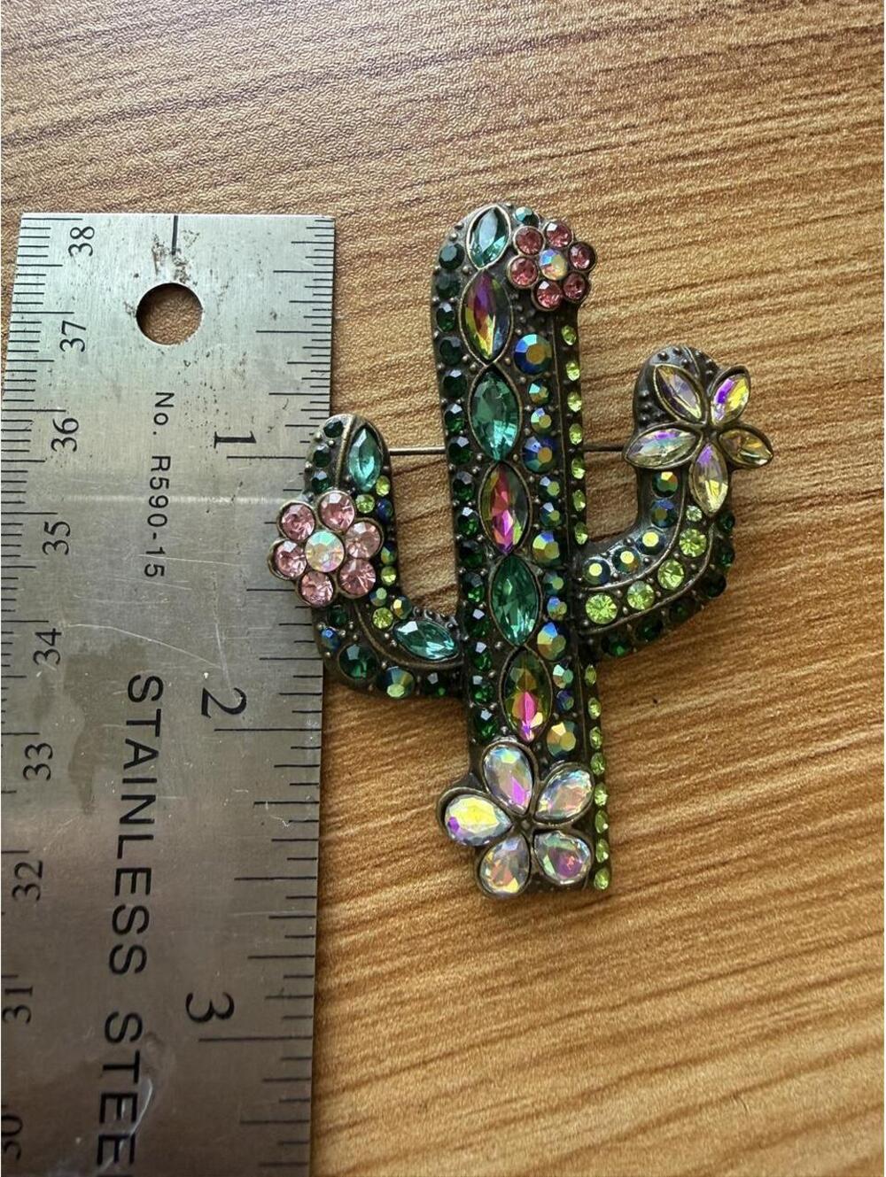 Multicolor Rhinestone Cactus Statement Brooch - Picture 4 of 4